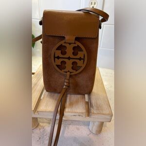 Tory Burch Miller Canvas Phone Cross-body Bag Purse Magnetic Close Brown